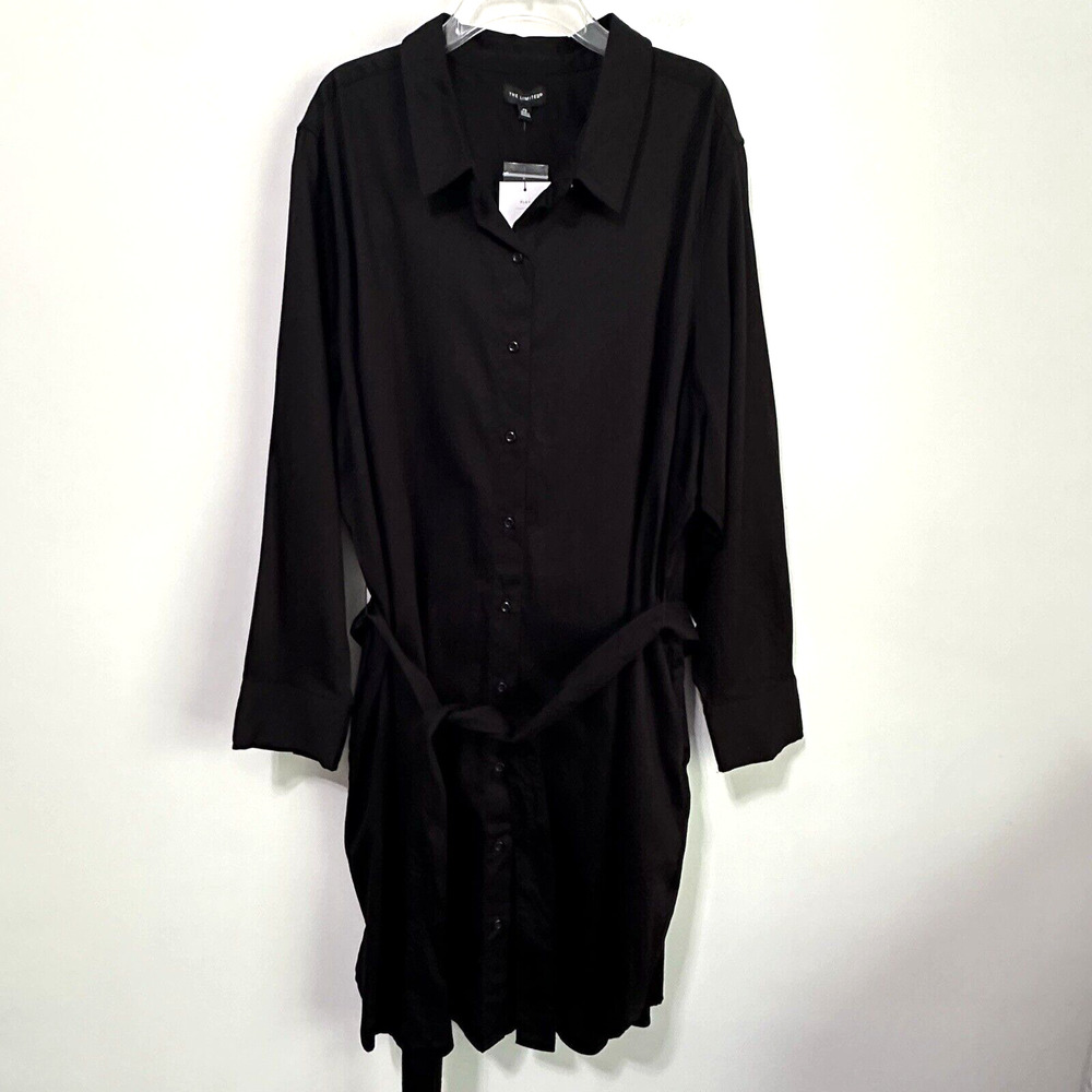 The Limited Short Sleeve Black Belted Shirt Dress Plus 4X Button Front Short NEW